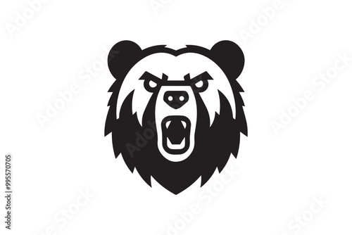 angry bear head clipart vector silhouette isolated in white background