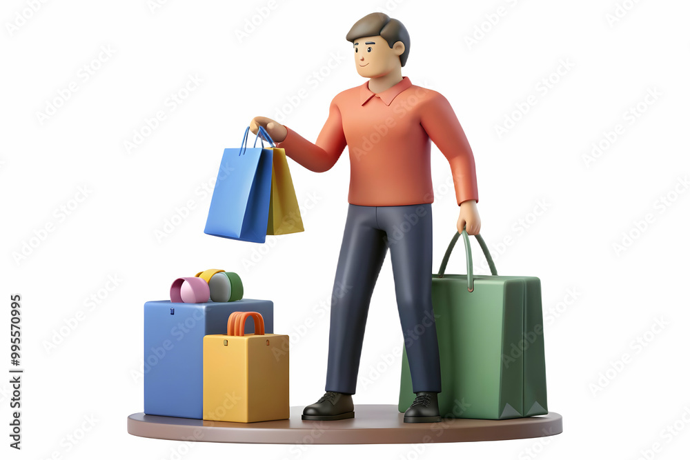Flat Vector Illustration of a Candid Shopper with a Satisfied Expression Discovering Clearance Items in a Retail Store for E-commerce Promotions Flat Vector Illustration of a Candid Shopper with a Satisfied Expression Discovering Clearance Items in a Retail Store for E-commerce Promotions