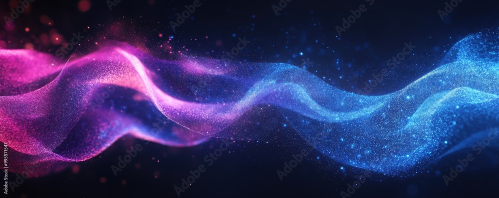 Abstract wave of energy in vibrant blue and purple colors with glowing particles creating a dynamic, futuristic feel Abstract wave of energy in vibrant blue and purple colors with glowing particles creating a dynamic, futuristic feel