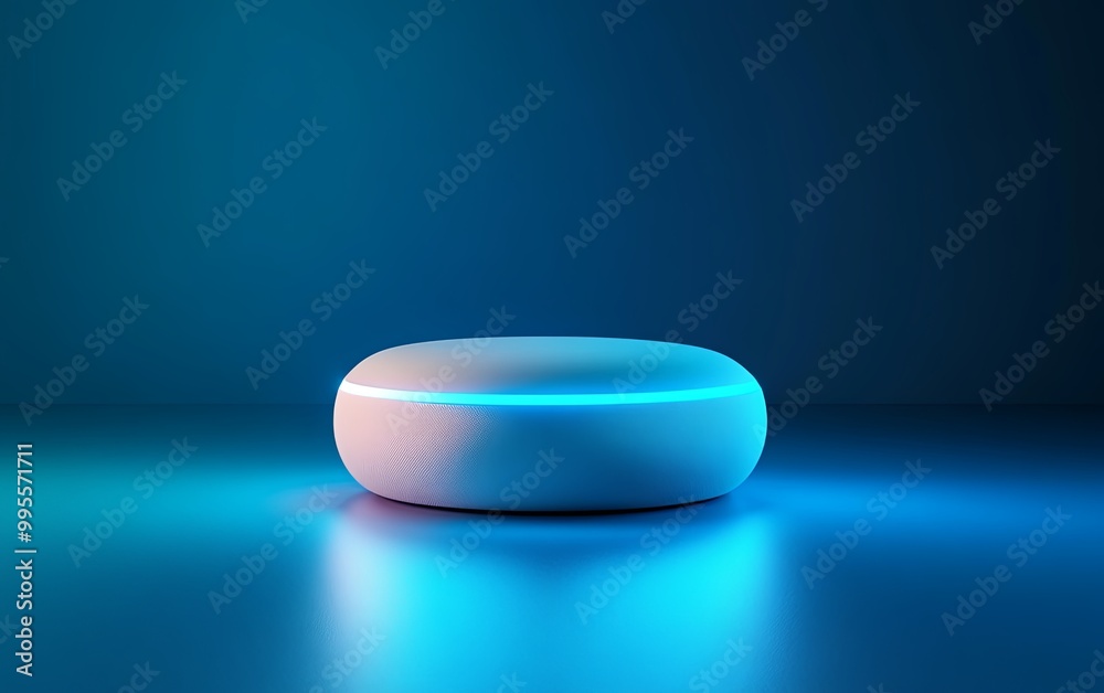 A sleek, futuristic smart device emits a soft blue glow, suggesting advanced technology and modern design. A sleek, futuristic smart device emits a soft blue glow, suggesting advanced technology and modern design.