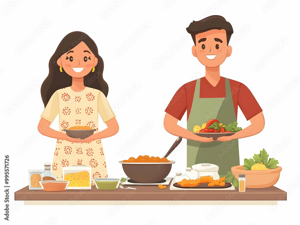 Flat Bhai Dooj Meal Preparation: Candid Capture of Siblings Joyfully Cooking Together in the Kitchen, Emphasizing Family Bonding Through Food and Laughter Flat Bhai Dooj Meal Preparation: Candid Capture of Siblings Joyfully Cooking Together in the Kitchen, Emphasizing Family Bonding Through Food and Laughter