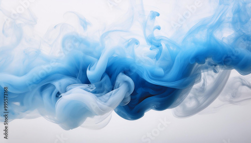 Mesmerizing swirling smoke patterns in blue, ethereal abstract shapes, white background, artistic visual, smoke art concept