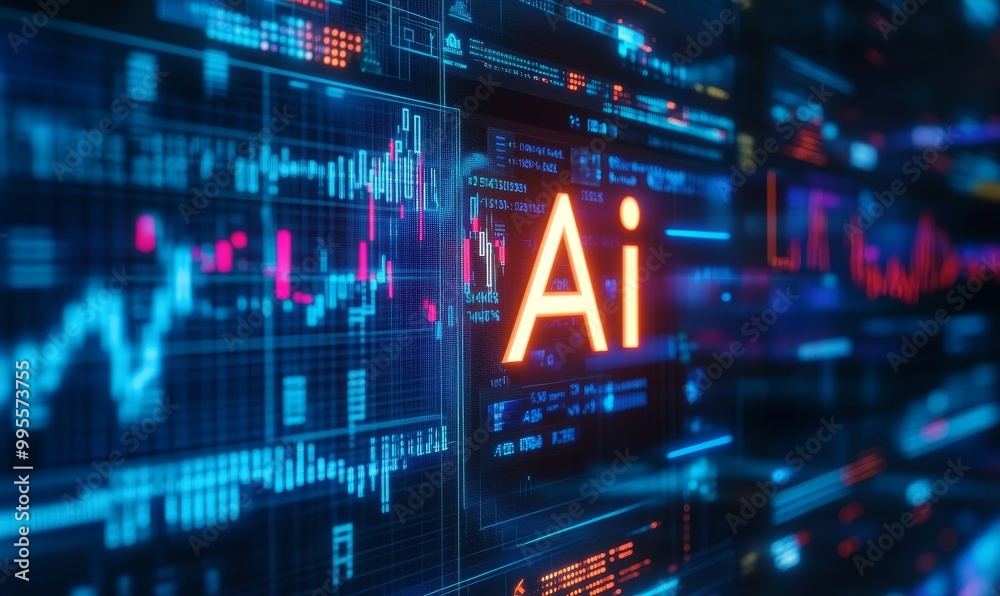 AI interface with digital graphs and data.