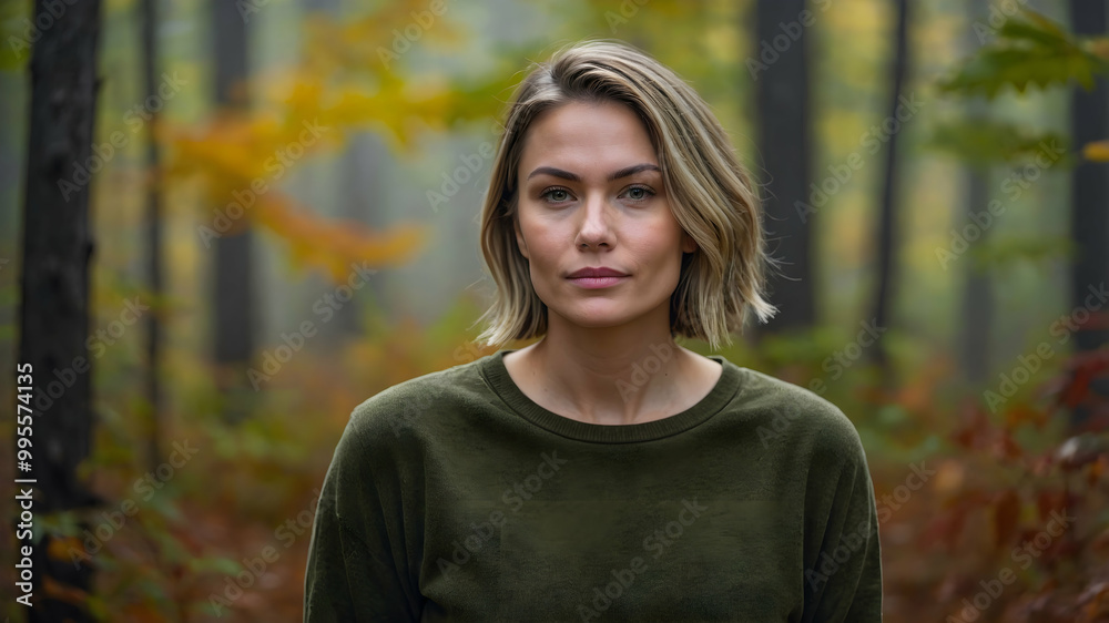 Autumnal Portrait: Serene Woman in Forest Autumnal Portrait: Serene Woman in Forest