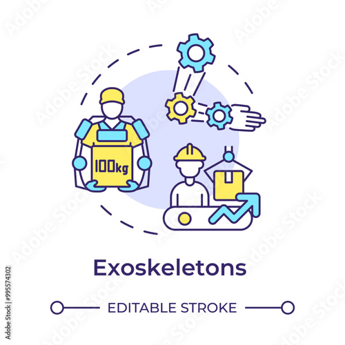 Exoskeleton multi color concept icon. Industry 5.0 technology. Industrial robotics. Wearable technology. Round shape line illustration. Abstract idea. Graphic design. Easy to use in article