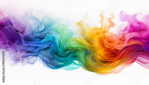 Mesmerizing swirling smoke patterns in rainbow color, ethereal abstract shapes, white background, artistic visual, smoke art concept