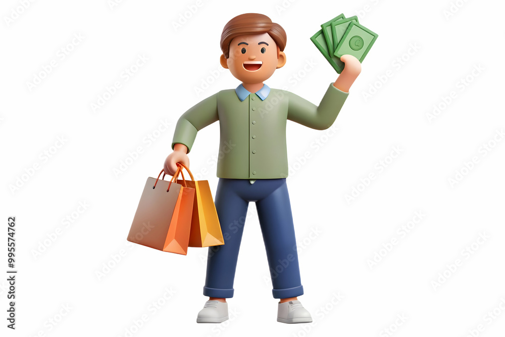 Flat Vector Illustration of a Happy Shopper Celebrating Cash Savings from Clearance Sale - Perfect for Retail Promotions & E-commerce Marketing on Discounts & Consumer Satisfaction Flat Vector Illustration of a Happy Shopper Celebrating Cash Savings from Clearance Sale - Perfect for Retail Promotions & E-commerce Marketing on Discounts & Consumer Satisfaction
