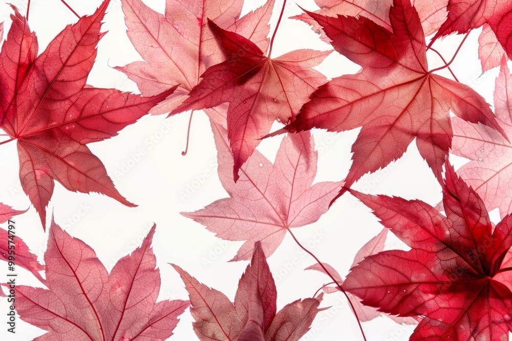 Autumn background of red maple leaves on a white isolated background. 