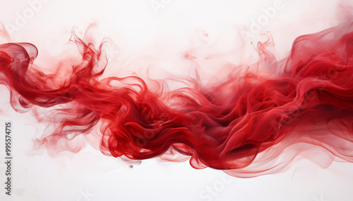 Mesmerizing swirling smoke patterns in red, ethereal abstract shapes, white background, artistic visual, smoke art concept