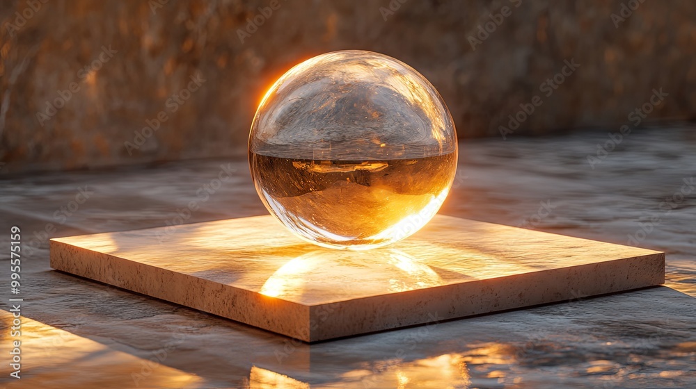 Glass Sphere on a Lit Platform Glass Sphere on a Lit Platform