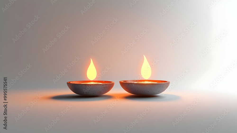 3D Floating Diya and Bhai Dooj Tika Plate Concept: Spiritual Celebration Icon with Glowing Flame on White Background 3D Floating Diya and Bhai Dooj Tika Plate Concept: Spiritual Celebration Icon with Glowing Flame on White Background
