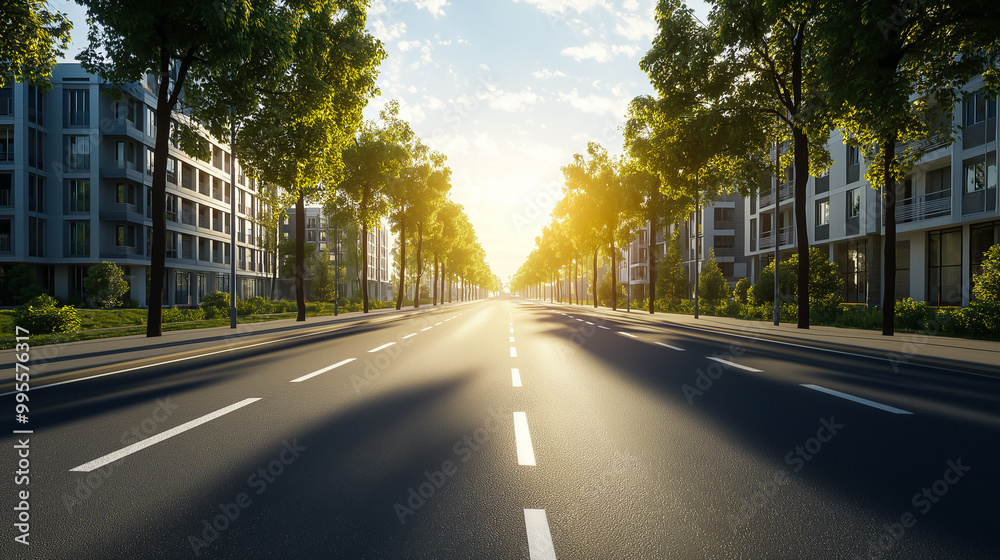 Sunlit Urban Boulevard at Dawn Sunlit Urban Boulevard at Dawn