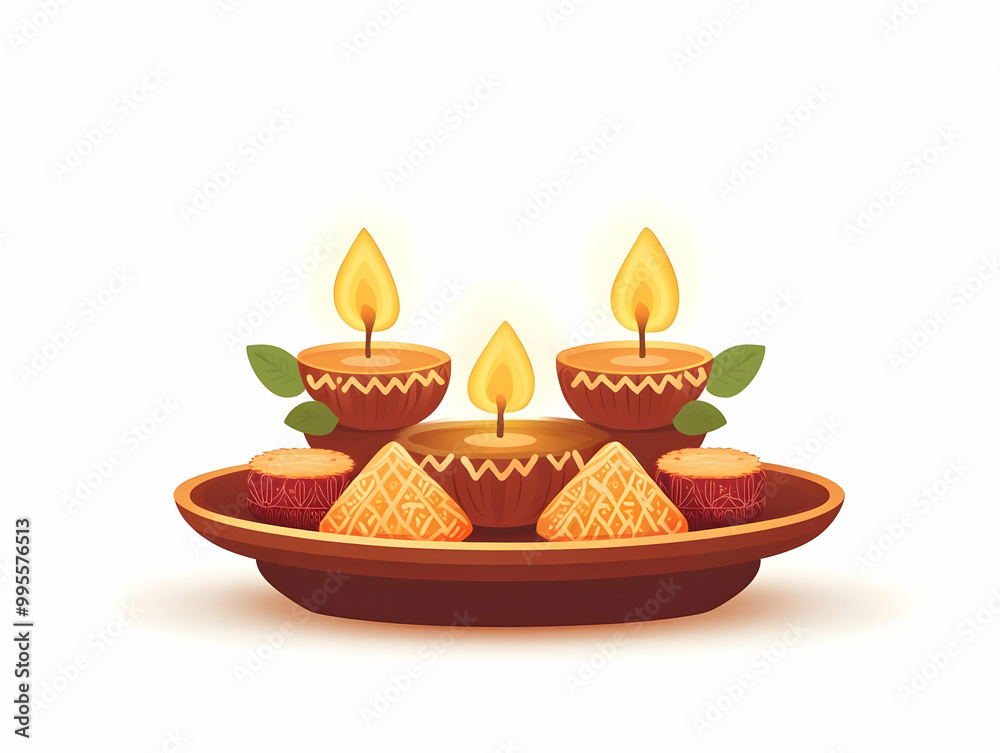 Modern Flat Bhai Dooj Diya and Sweets Isolated Vector Design - Festive Minimalism with Glowing Elements on White Background Modern Flat Bhai Dooj Diya and Sweets Isolated Vector Design - Festive Minimalism with Glowing Elements on White Background