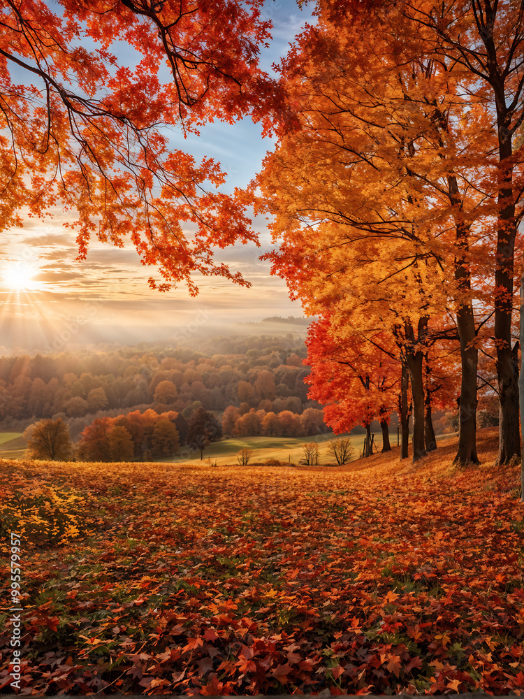 Naklejka premium Landscape with maple trees