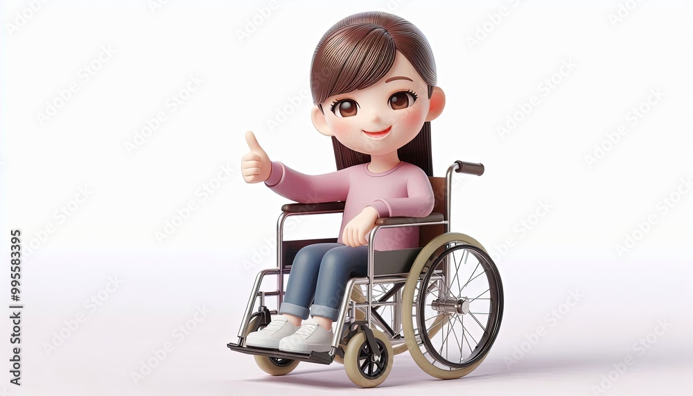 3D Cartoon Girl in Wheelchair Giving Thumbs Up. 3D Cartoon Girl in Wheelchair Giving Thumbs Up.