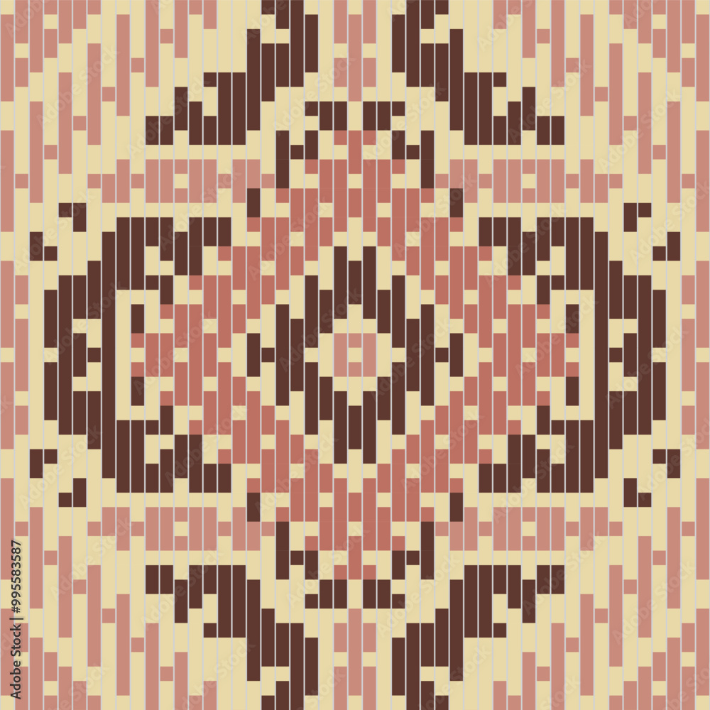 Fototapeta premium Pixel Geometric Traditional Granny Square Patternfolk Embroidery, Aztec Geometric Ornament Print. Design for Carpet, Wallpaper, Clothing, Wrapping, Fabric