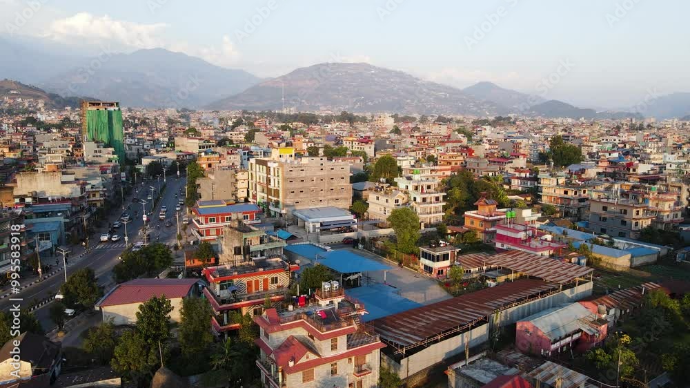 Pokhara, Nepal - A Cityscape Framed by the Majestic Mountains - Drone Flying Forward Pokhara, Nepal - A Cityscape Framed by the Majestic Mountains - Drone Flying Forward