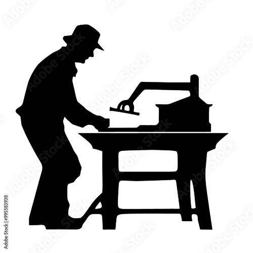 Blacksmith in Action at Forge Silhouette Vector Art