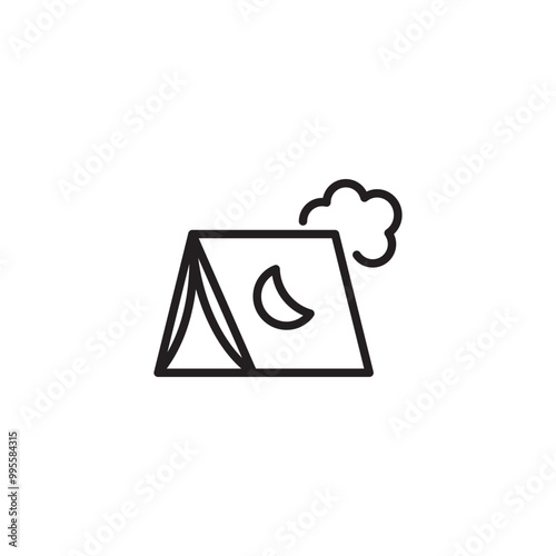 Camping tent. Camp site. Tent with moon icon. Night camping tent. Small tent with moon and cloud.