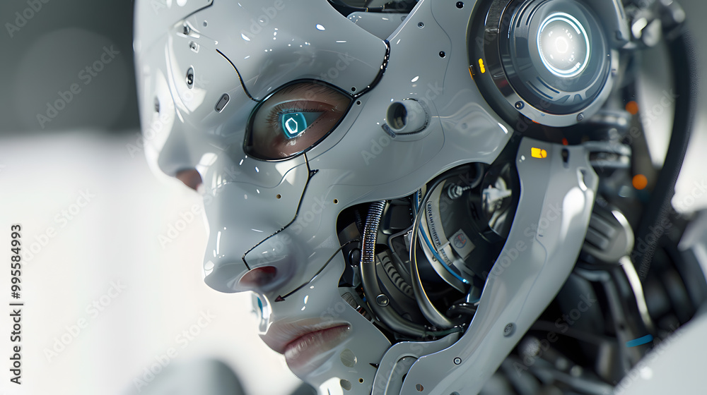 Portrait of an android robot, concept of technical support. Neural network AI generated art Portrait of an android robot, concept of technical support. Neural network AI generated art