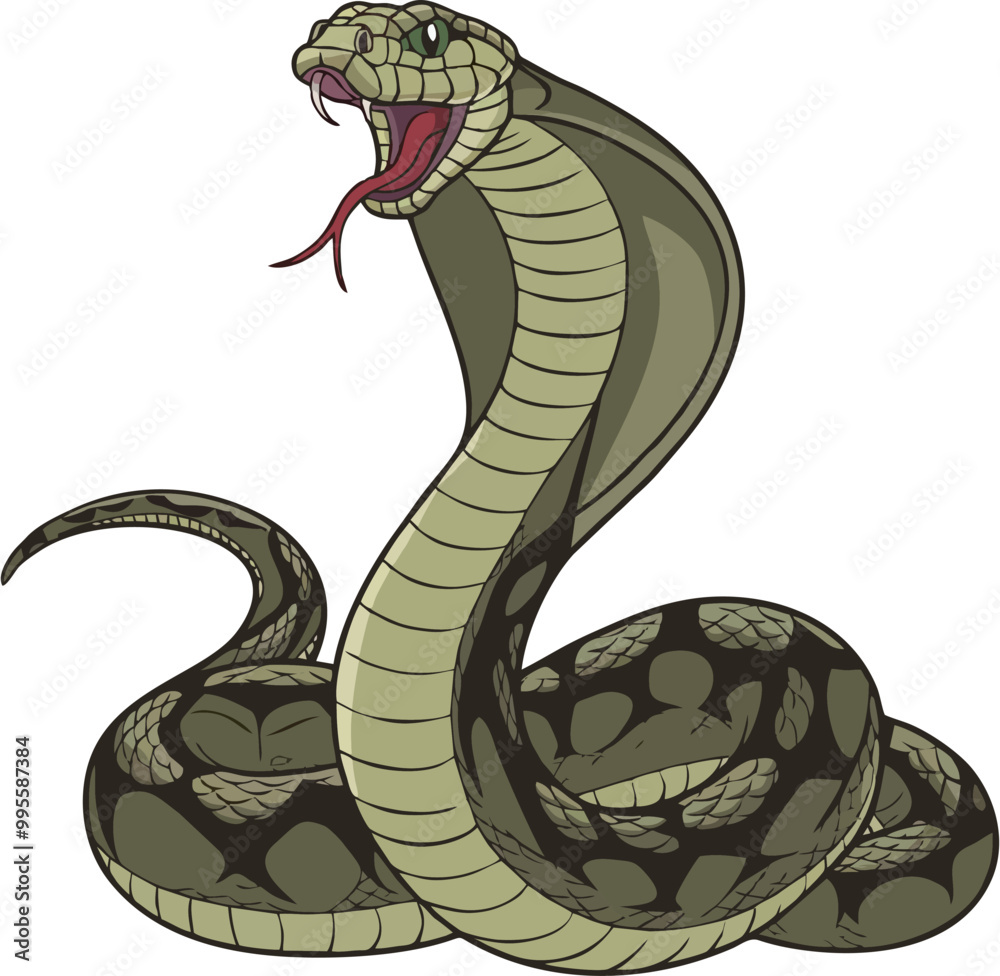 Fototapeta premium Cartoon Cobra in Defensive Stance