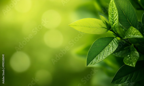 Modern close up of leaves on blurred green background