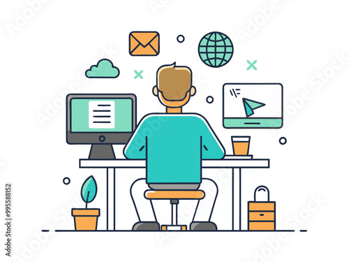 png- computer -male-boy-man-men- screen icon flat - colored transparent - around shape line objects