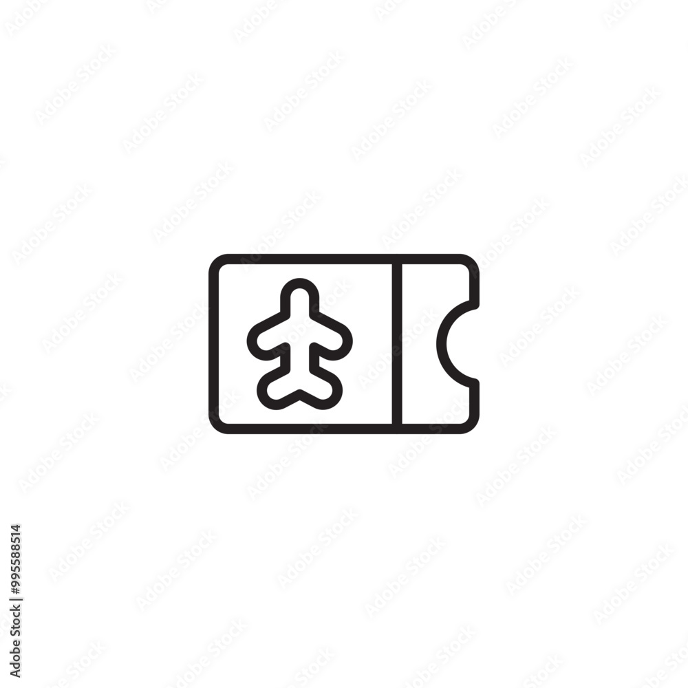 Airplane ticket icon. Plane ticket with airplane icon. Minimalist airplane ticket line icon. Airplane ticket icon. Plane ticket with airplane icon. Minimalist airplane ticket line icon.