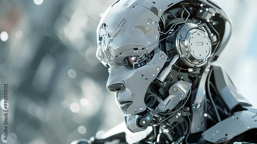 Portrait of an android robot, concept of technical support. Neural network AI generated art Portrait of an android robot, concept of technical support. Neural network AI generated art