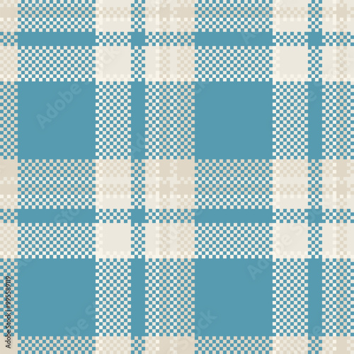 Length check textile fabric, wool vector tartan background. Illustration texture seamless pattern plaid in cyan and white colors.