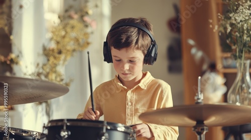 The Young Boy Drumming photo