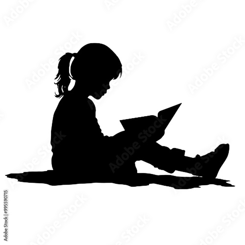 Silhouette of a young person reading a book