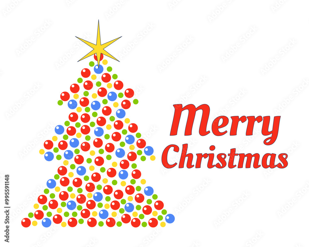 Xmas tree baubles with Merry Christmas greeting 2D illustration concept. Festive ornaments fir tree with star cartoon postcard isolated on white. Christmastime metaphor abstract flat vector graphic Xmas tree baubles with Merry Christmas greeting 2D illustration concept. Festive ornaments fir tree with star cartoon postcard isolated on white. Christmastime metaphor abstract flat vector graphic