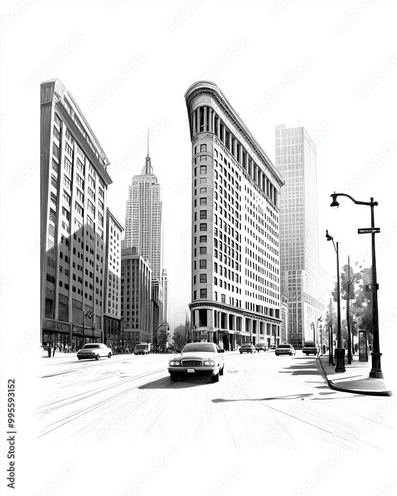 Naklejka premium Architecture Iconic Buildings Modernist Pointillism