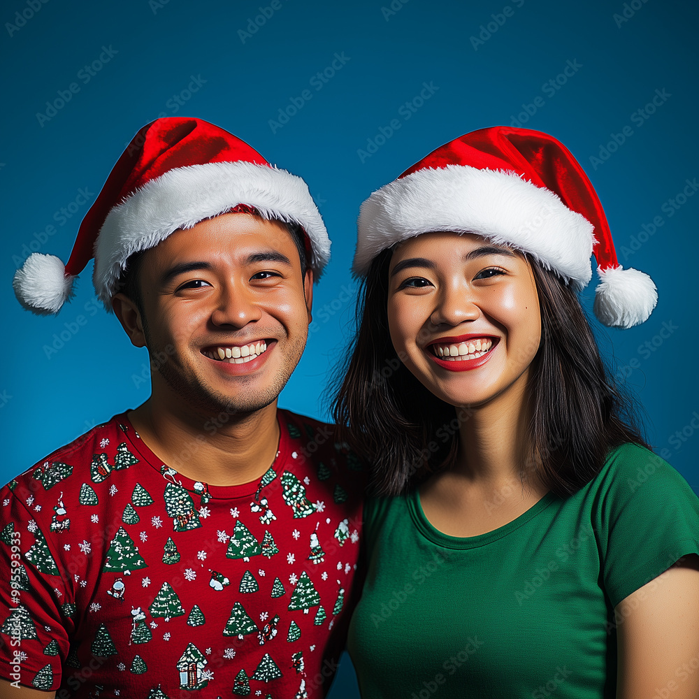 couple in christmas hats couple in christmas hats