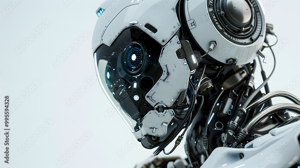 Portrait of an android robot, concept of technical support. Neural network AI generated art Portrait of an android robot, concept of technical support. Neural network AI generated art
