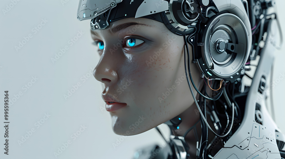 Portrait of an android robot, concept of technical support. Neural network AI generated art Portrait of an android robot, concept of technical support. Neural network AI generated art