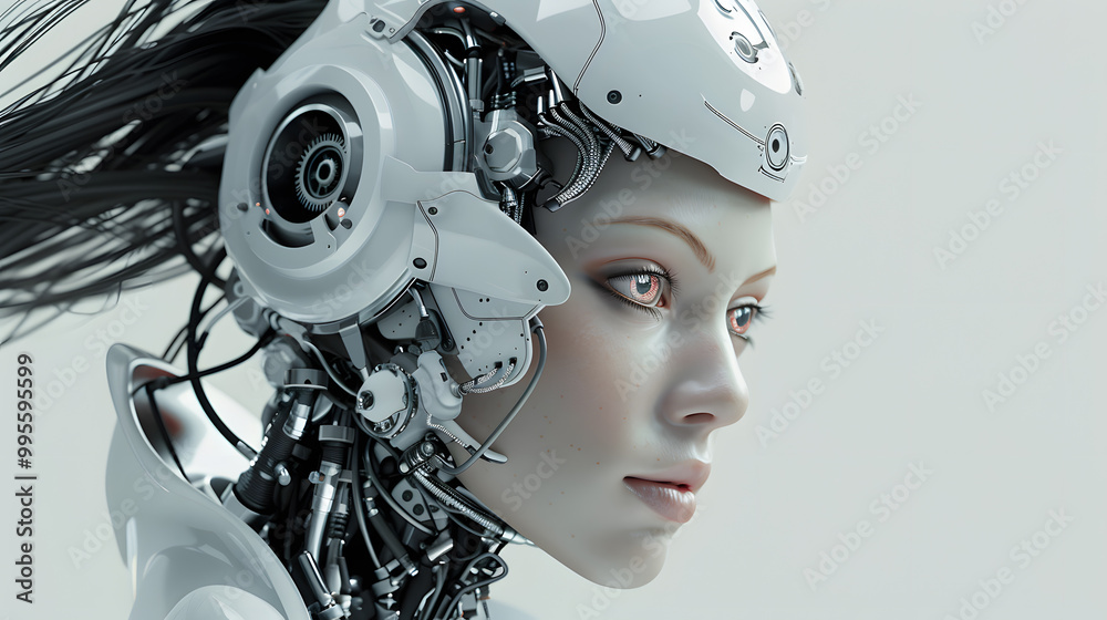 Portrait of an android robot, concept of technical support. Neural network AI generated art Portrait of an android robot, concept of technical support. Neural network AI generated art