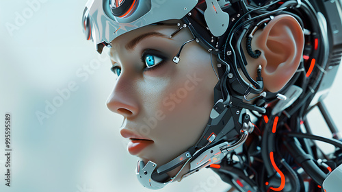 Portrait of an android robot, concept of technical support. Neural network AI generated art