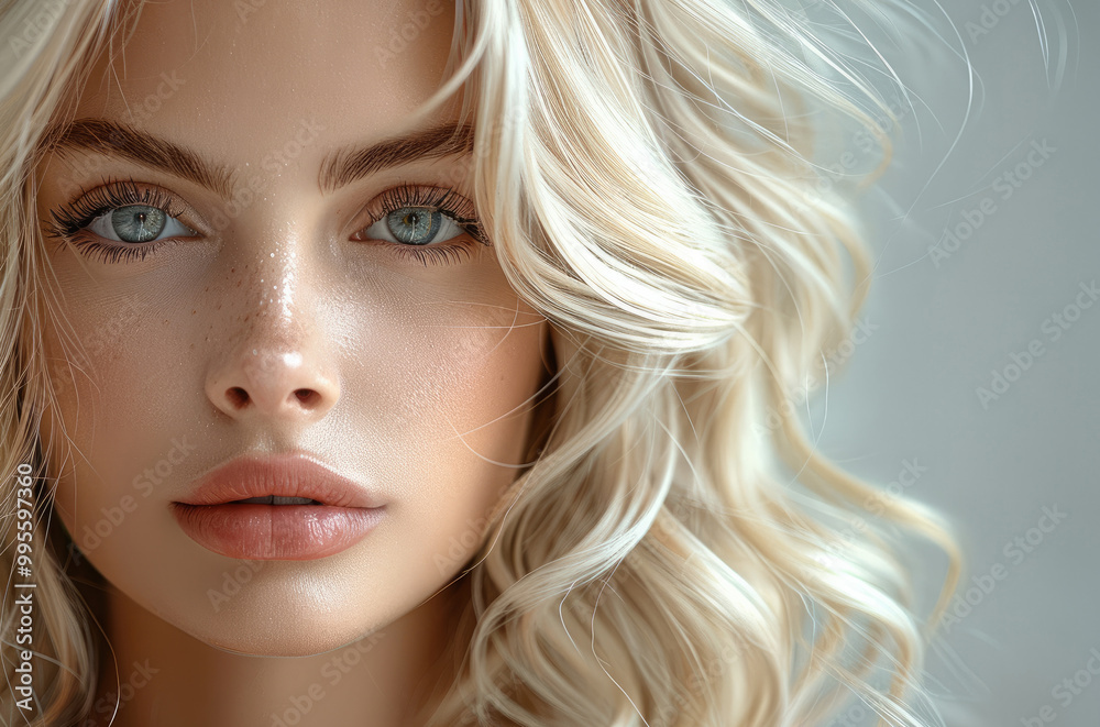 Portrait of elegant beauty of a woman with shiny wavy blonde hairstyle. Portrait of elegant beauty of a woman with shiny wavy blonde hairstyle.