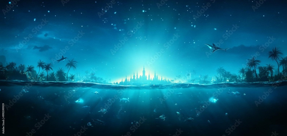Fototapeta premium An underwater city inhabited by mythical creatures