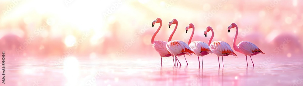 Obraz premium Flamingos standing in a pink lake