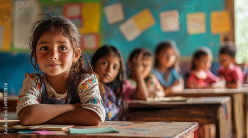 Children learning in classroom settings. Depicting education and learning in a rural asian school