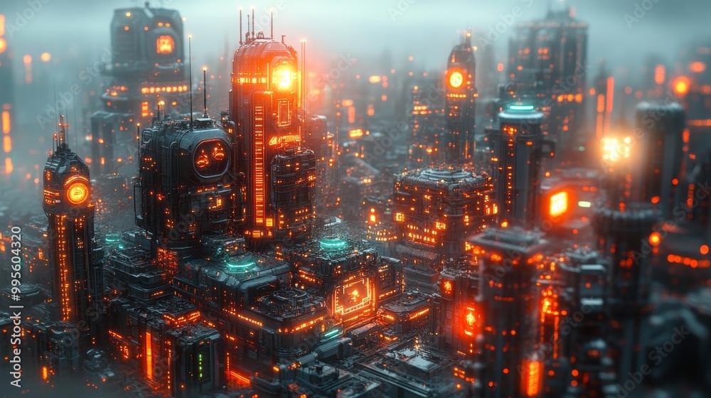 Futuristic Cyberpunk City with Neon Lights and Fog Generative AI