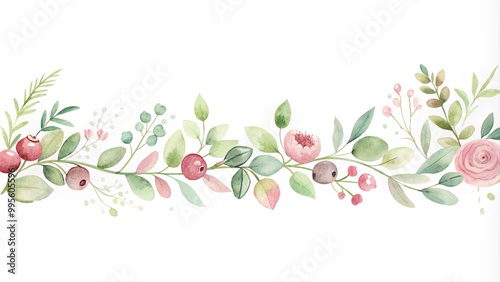 Wallpaper Mural Seamless pattern with natural and fresh various leaves on a white background. Pattern With Green Leaves In Watercolor.  Torontodigital.ca