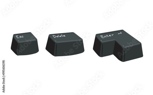 computer vector icons keyboard key Esc Delete Enter on wite background