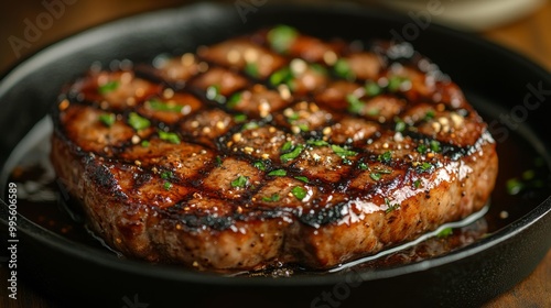 Juicy Grilled Steak in Cast Iron Pan Generative AI