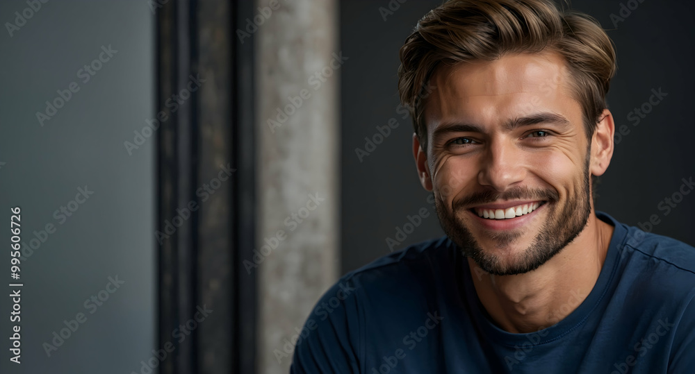 Genuine Joy: A handsome young man radiates pure happiness with a bright, genuine smile. His expressive eyes and warm gaze capture the essence of joy and contentment. Genuine Joy: A handsome young man radiates pure happiness with a bright, genuine smile. His expressive eyes and warm gaze capture the essence of joy and contentment.