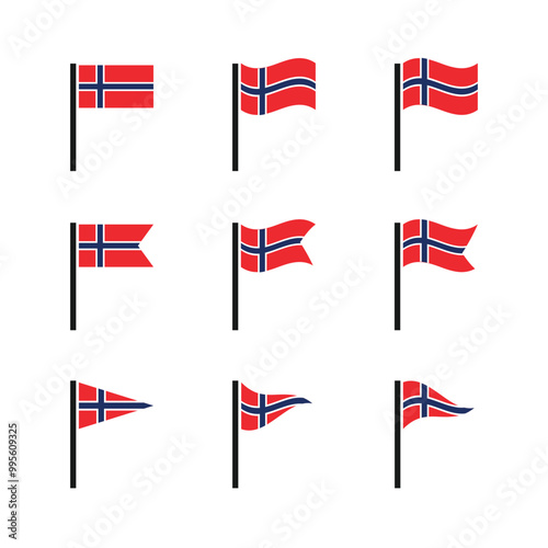 Set of national flag of Norway. Isolated on white background vector illustration