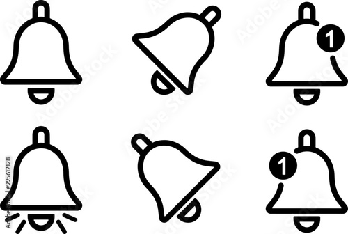Pixel perfect icon set of bell ring notification. Thin line icons, flat vector illustrations. Isolated on white, transparent background